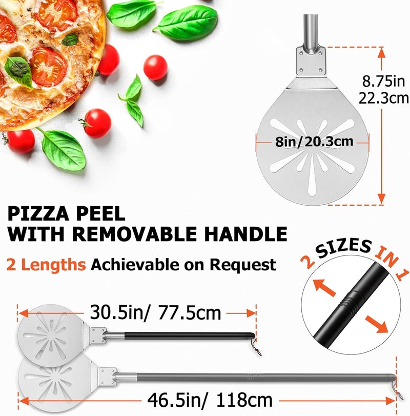 Joyfair 8 Inch Pizza Peel Turning, Perforated Pizza Turner with Long Detachable Handle, Stainless Steel Spatula Paddle for Rotating Sliding, Metal Tools Oven Accessories, Oven-safe & Easy Cleanup - Image 2
